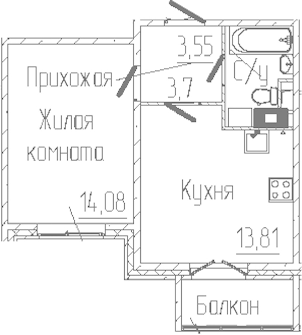 1-комнатная квартира 36.07 м², 2/6 эт., ЖК «SERTOLOVO PARK»